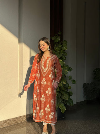 Mehroo Rust Designer Chikankari Kurta