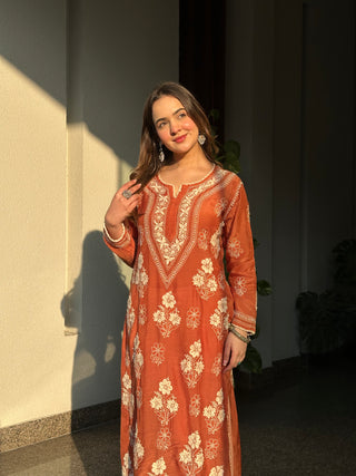 Mehroo Rust Designer Chikankari Kurta