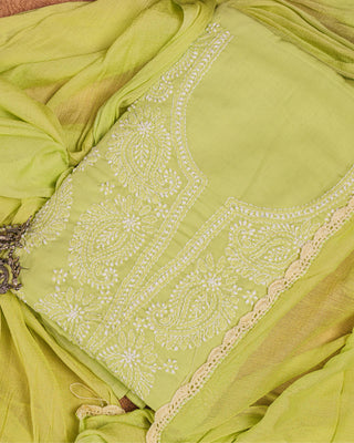 Firdaus Cotton Suit Set with Crocia Lace Dupatta