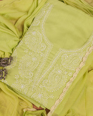 Firdaus Cotton Suit Set with Crocia Lace Dupatta
